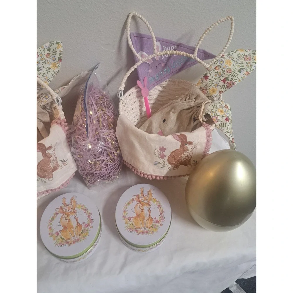 🐣 Easter Basket Set of 2 Bunny Baskets 🐰🥚 Eggs Grass Ready to Gift All NEW